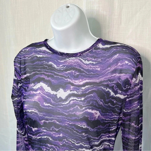 Pretty Little Thing NWT Printed Mesh Festival Rave High Neck Bodysuit Sz 10 - Picture 2 of 4